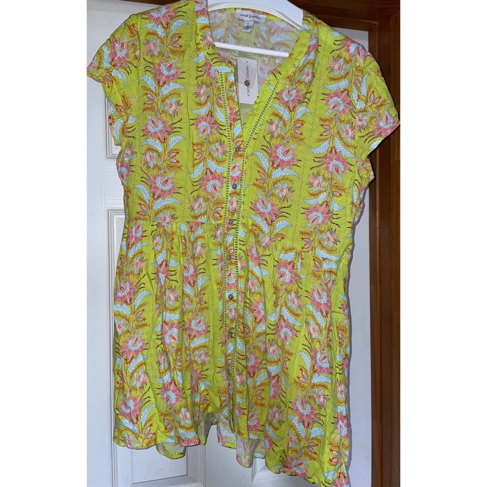 Vintage America Vibrant Floral Tunic Peplum Top Large